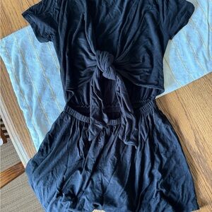 Black Tie-Front Romper